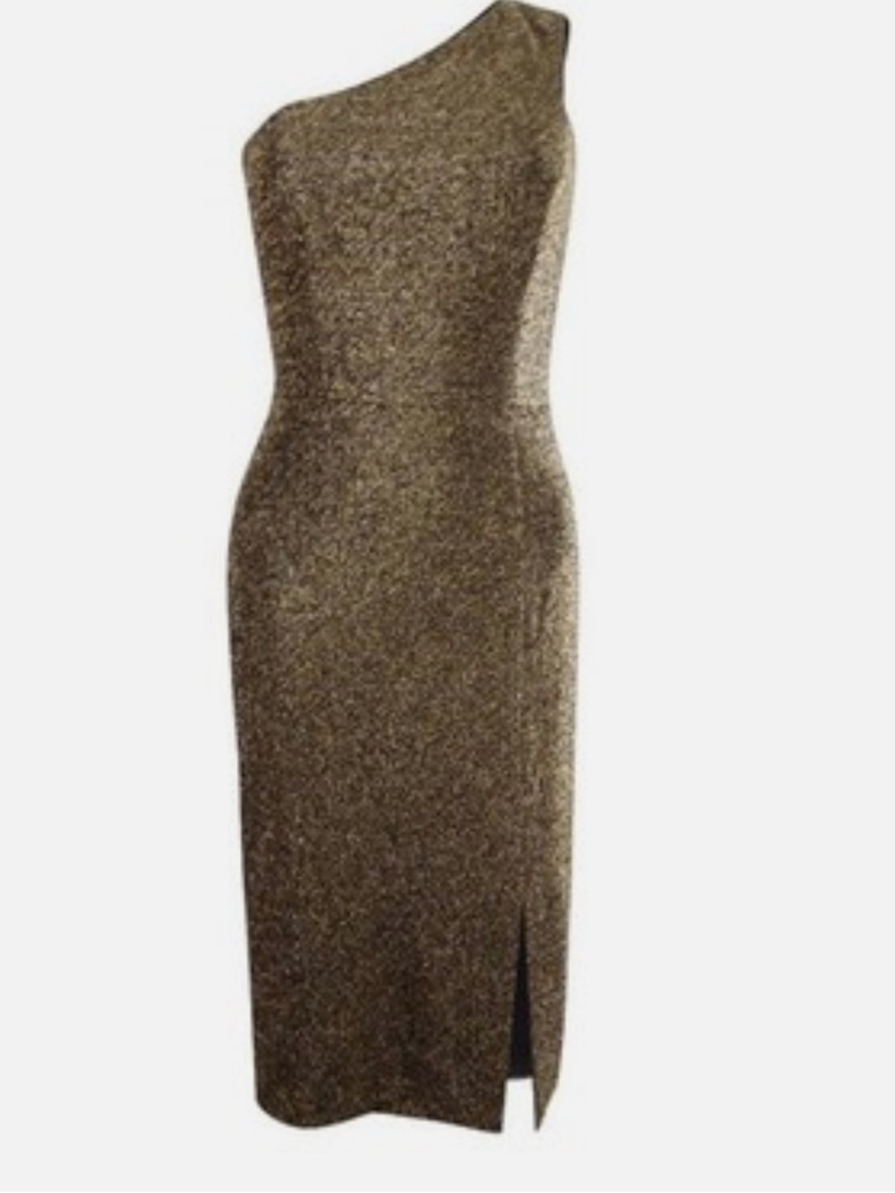 Vince Camuto One-Shoulder Metallic Bronze Midi Dress
